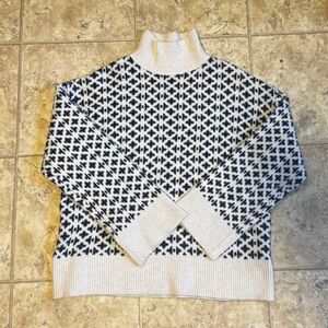 For The Republic Navy and Cream Pattern Turtleneck Sweater Size M